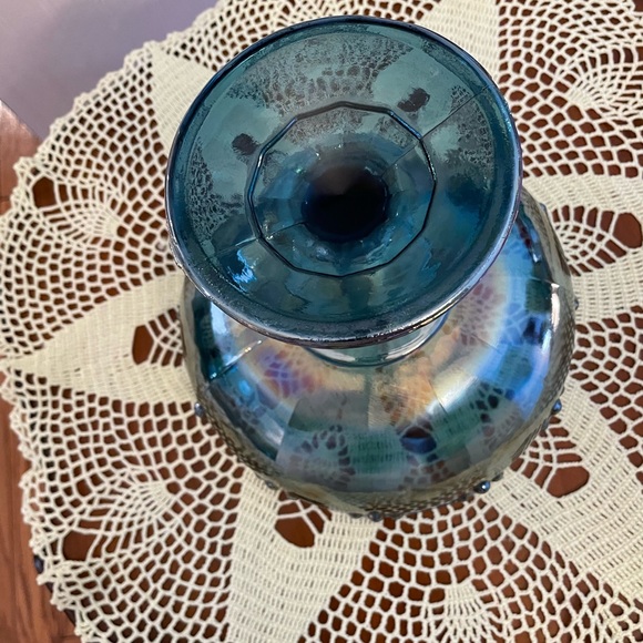 Vintage Indiana Glass Blue Carnival Compote Centerpiece Bowl & Glass Fruit - Picture 7 of 12